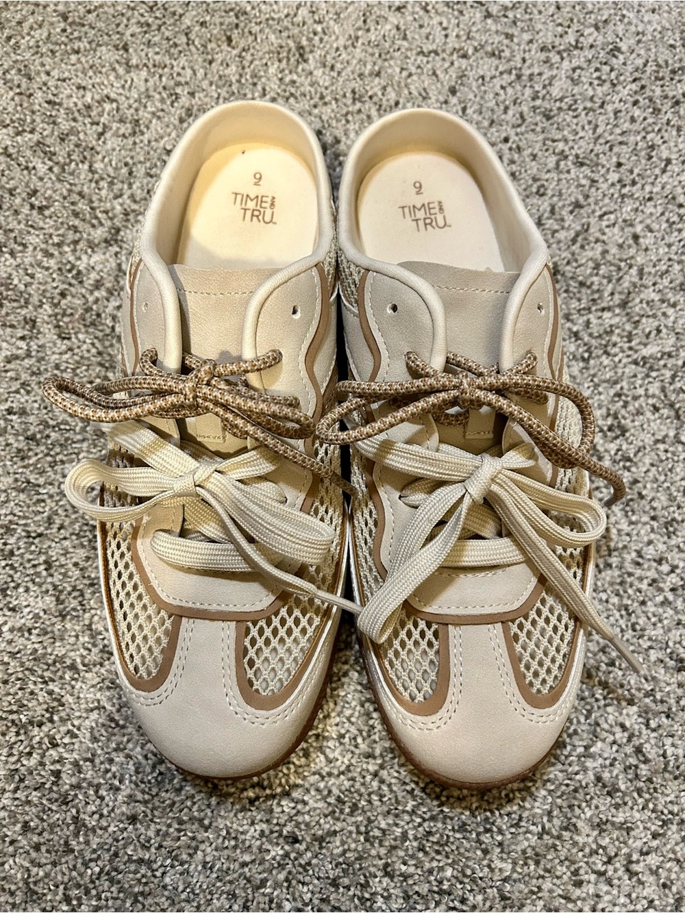 Time and Tru Beige and Cream Mesh Lace-Up Women's Sneakers